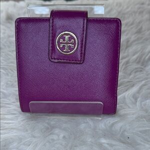 Tory Burch EUC purple leather wallet/red interior clean in/out and conditioned